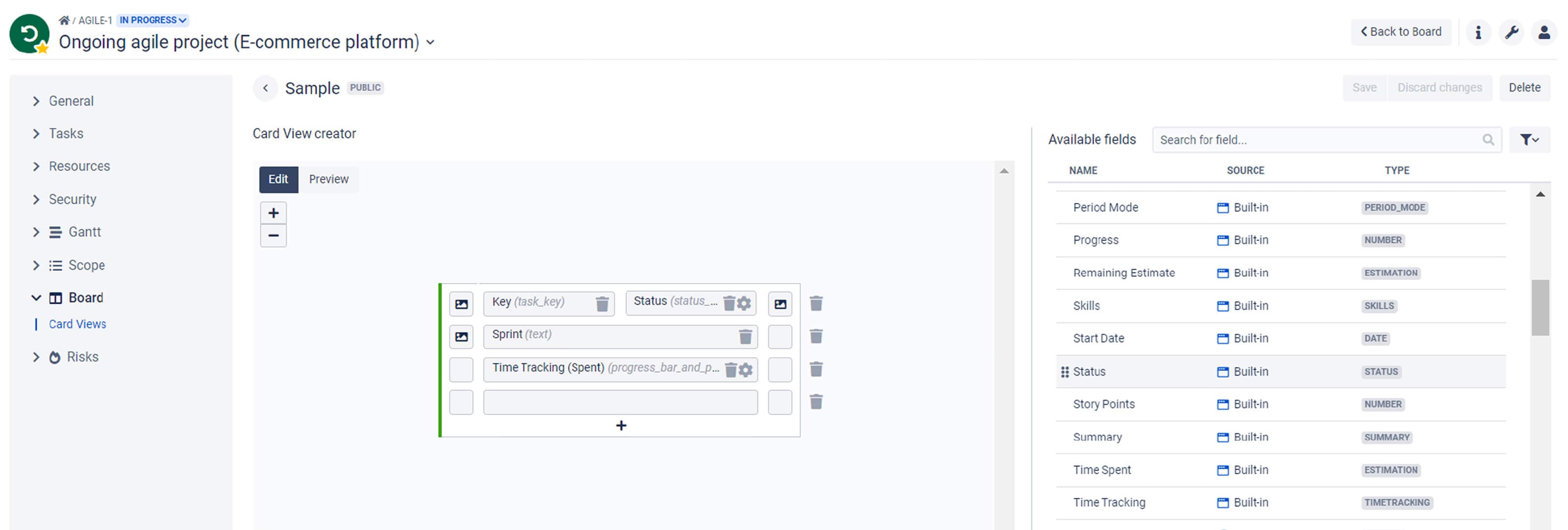 Open the card creator and drag and drop the fields you want to track.