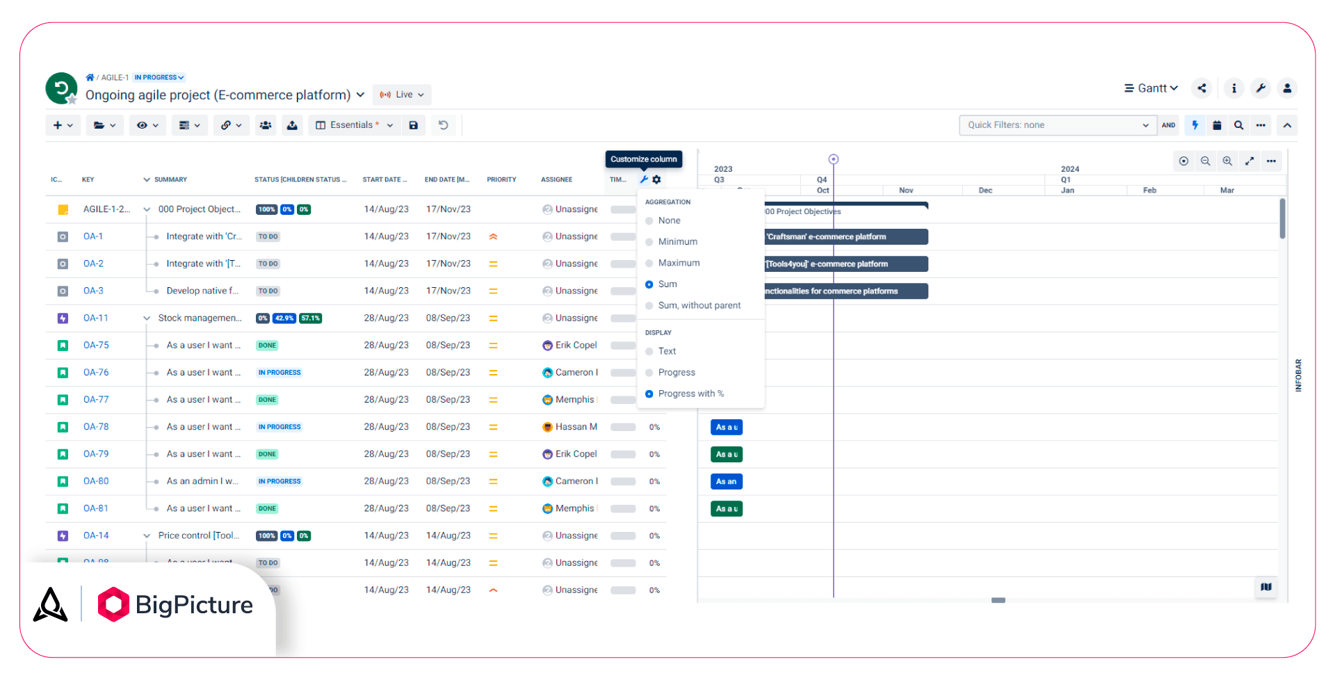 You can aggregate numeric data on children and/or parent work items depending on the data type.
