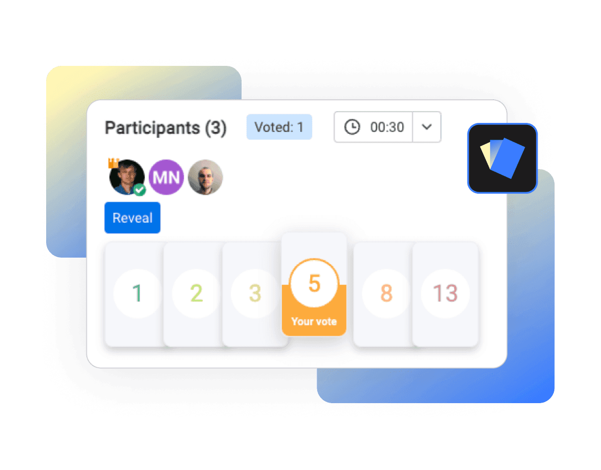 Voting interface showing participants and their selections in a decision-making or estimation tool.