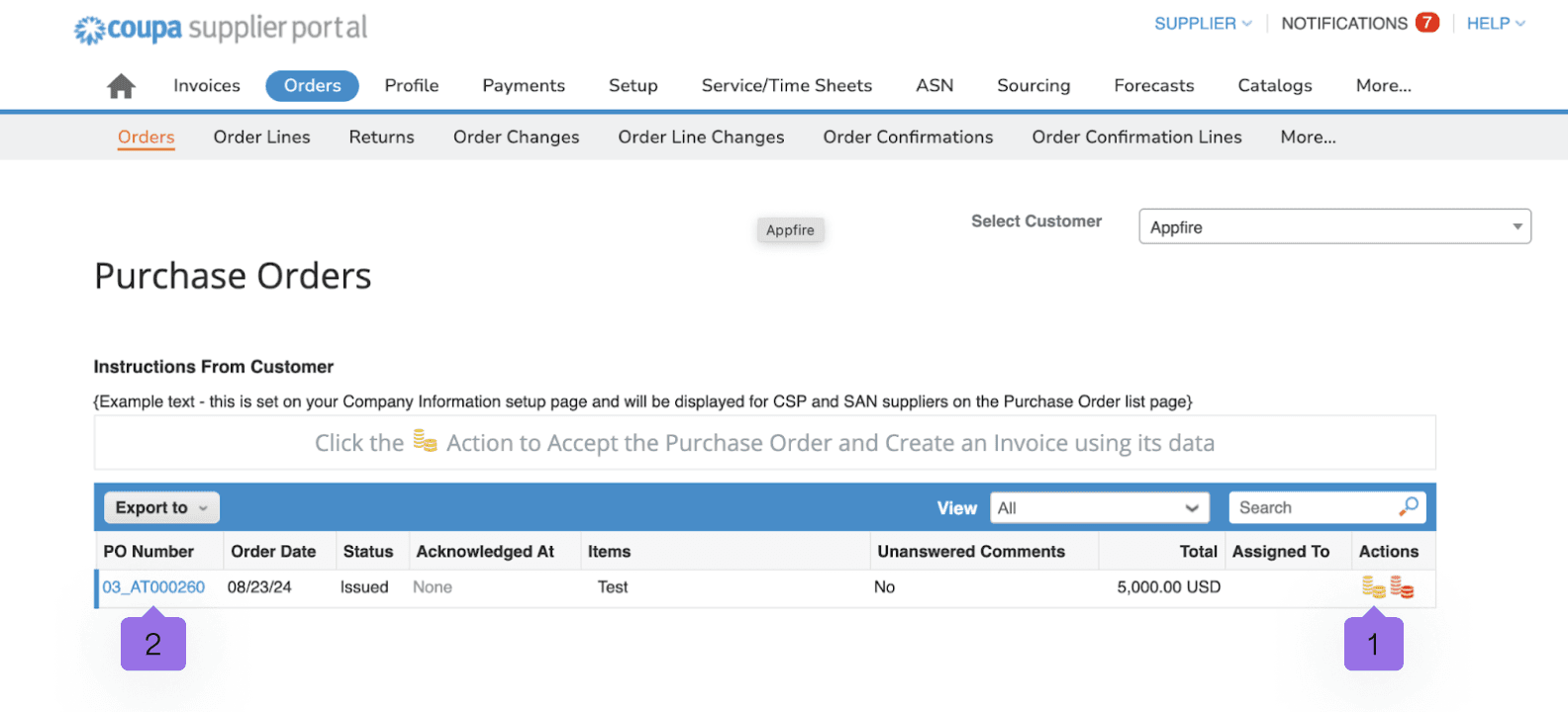 Coupa supplier portal orders purchased