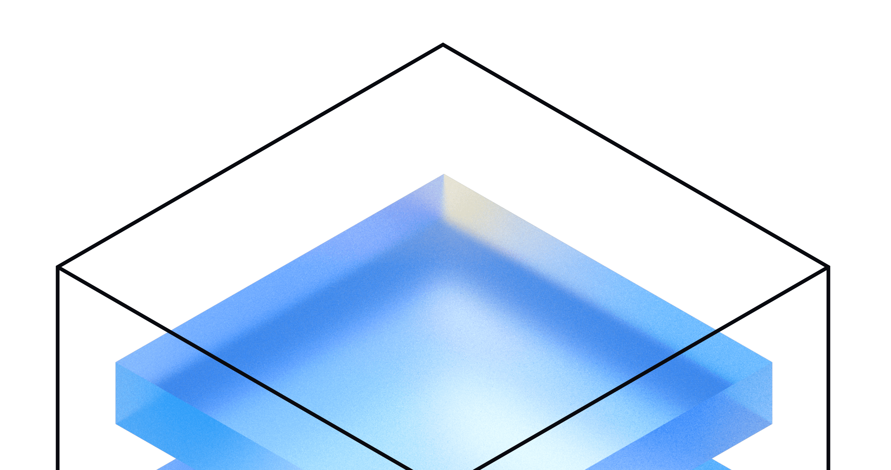 Abstract illustration of overlapping translucent blue layers within a geometric frame, symbolizing knowledge management.