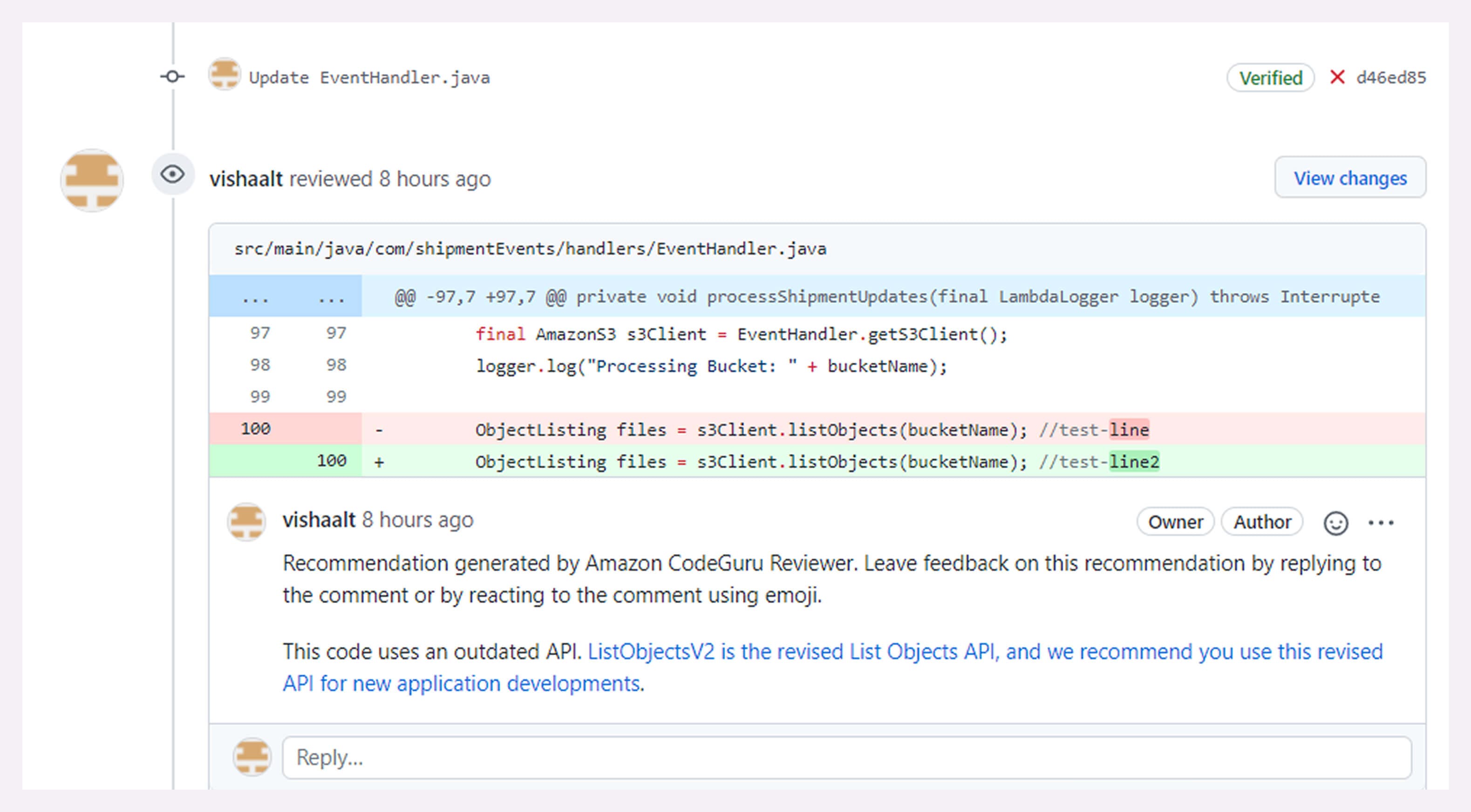 A screenshot of Snyk’s website, showing the automated code review feature.
