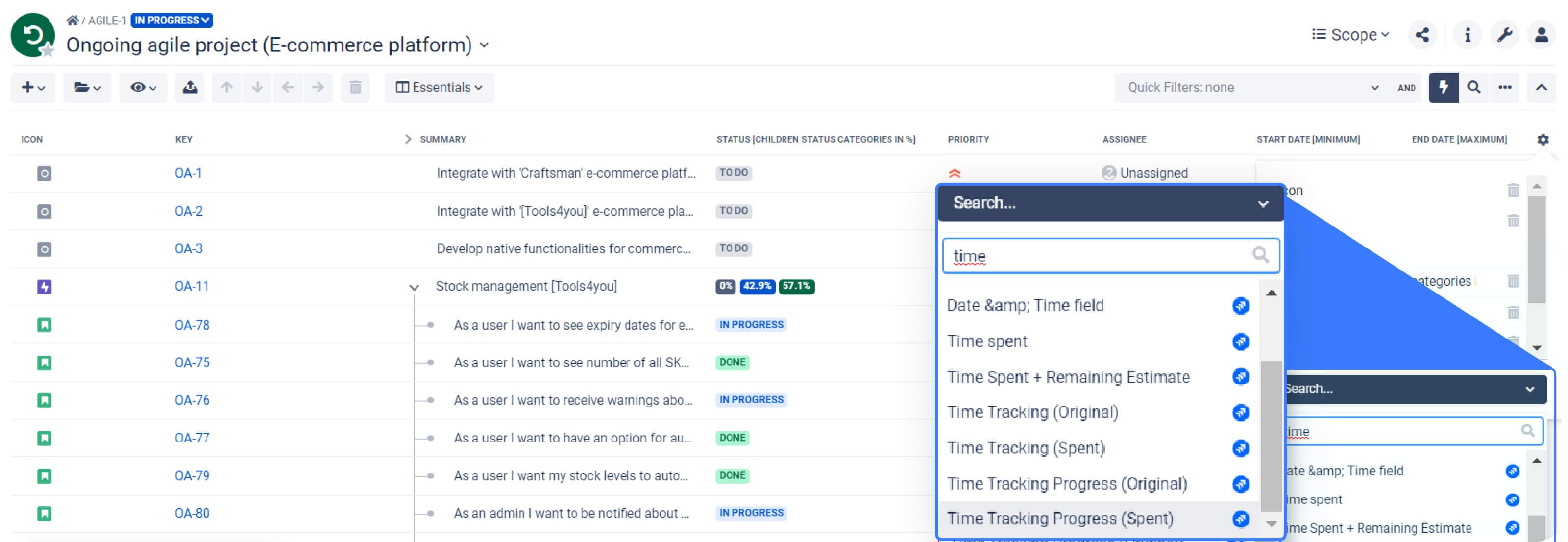 You can customize your Scope view to track any data you have stored in Jira fields and BigPicture native fields.