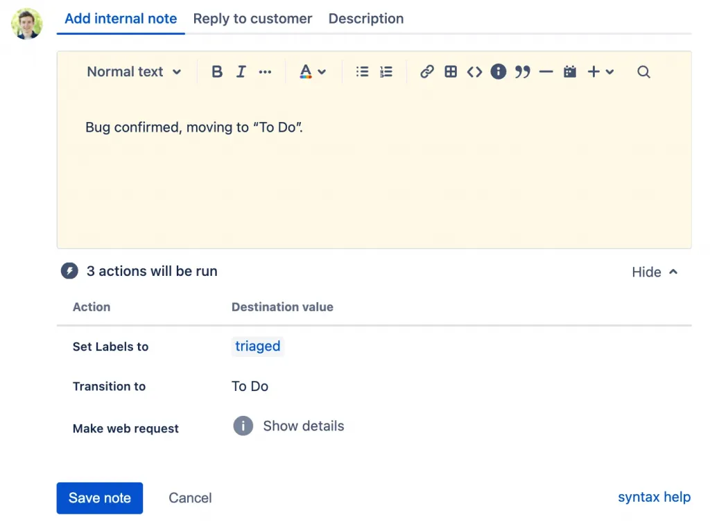 Automatic action in Canned Responses Pro Templates for Jira.