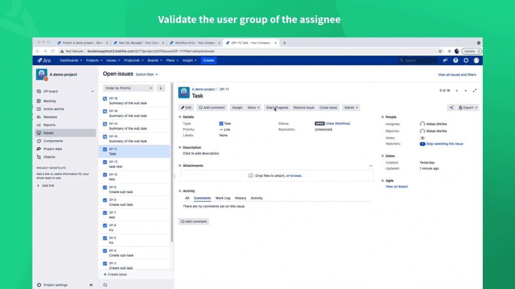 Validate user group of the assignee