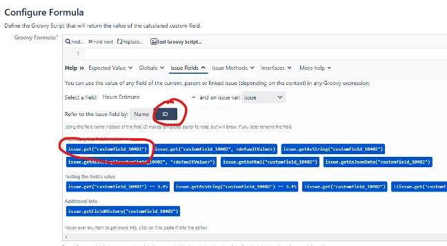 Formula configuration in Jira