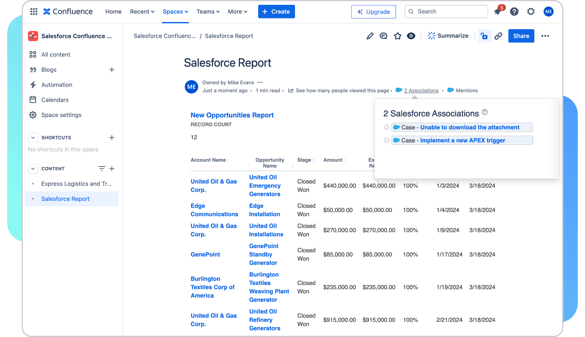 Auto display reports in Confluence