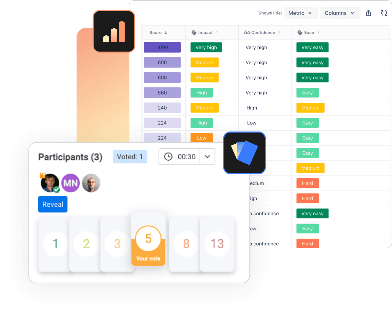 An interface showing a decision-making or prioritization tool.