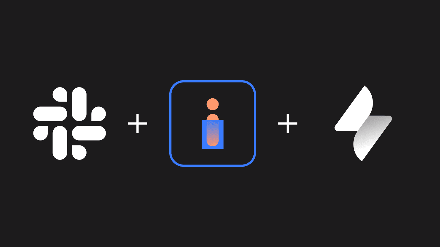 Icons representing Slack, an integration tool, and Jira Service Management on a black background, symbolizing the automation of workflows between Jira Service Management and Slack.