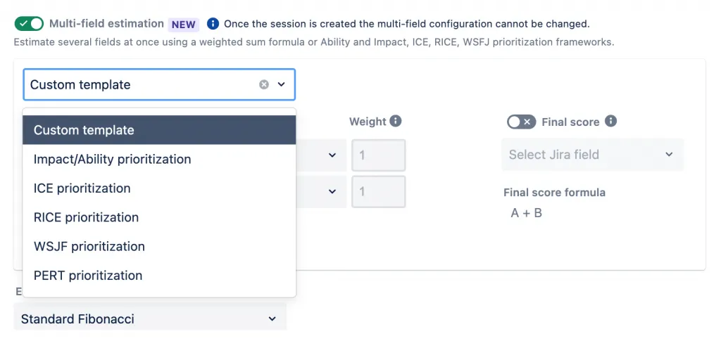 Multi-field estimation dropdown options
