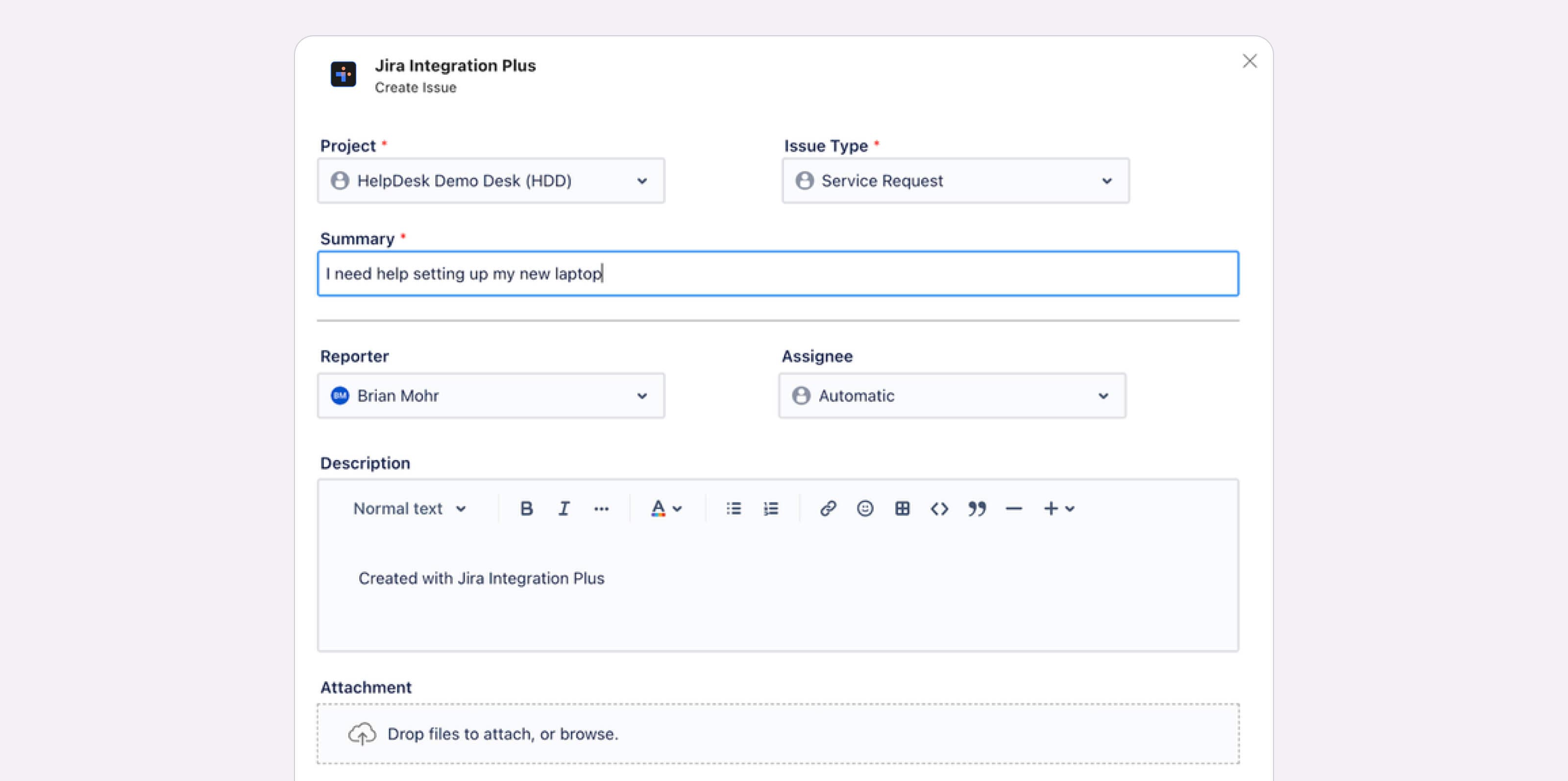 Jira integration plus created with Helpdesk demo desk