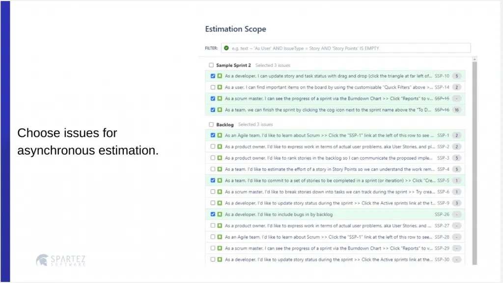 Choose issues for asynchronous estimation