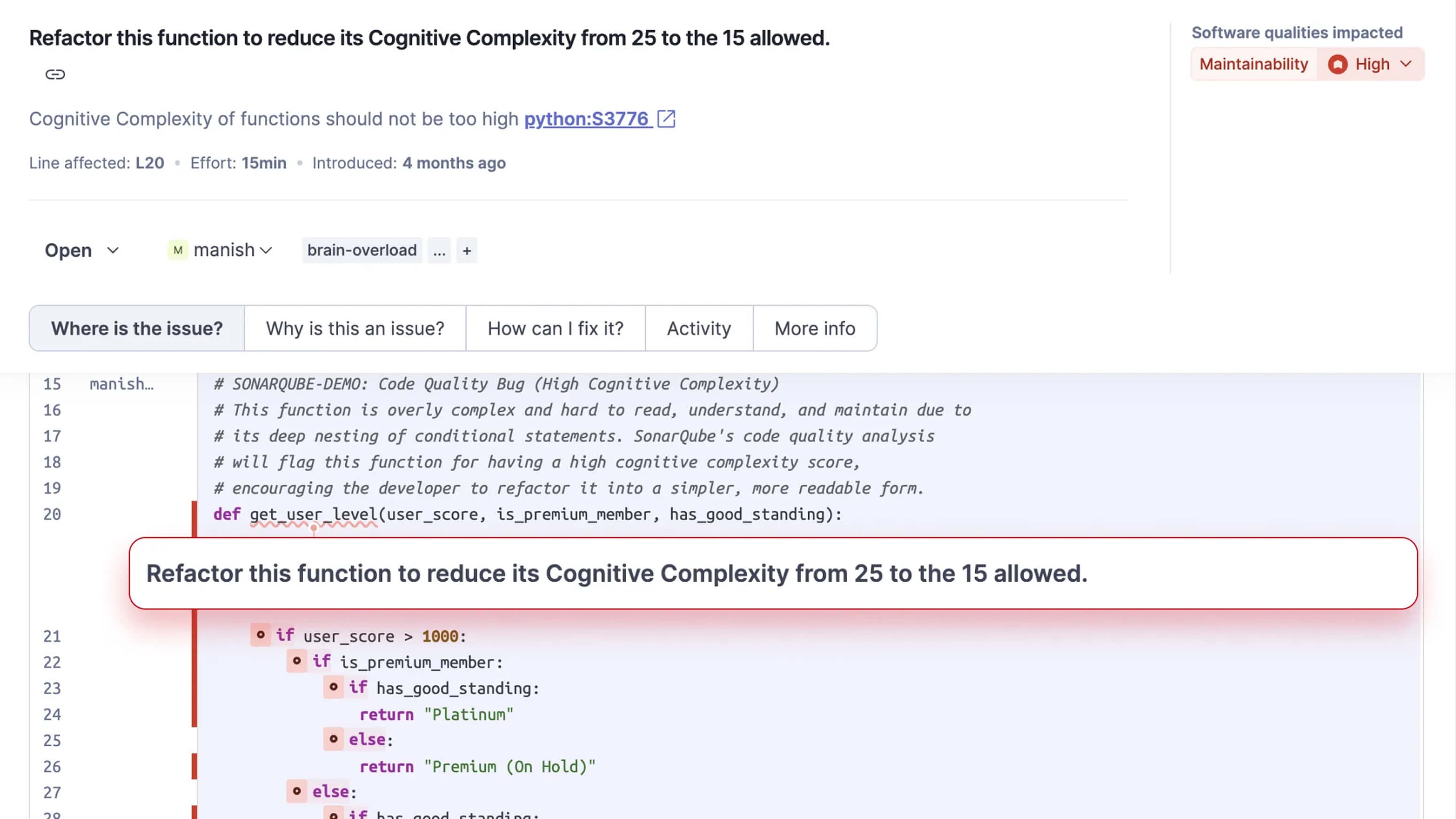 A screenshot of the SonarQube interface.