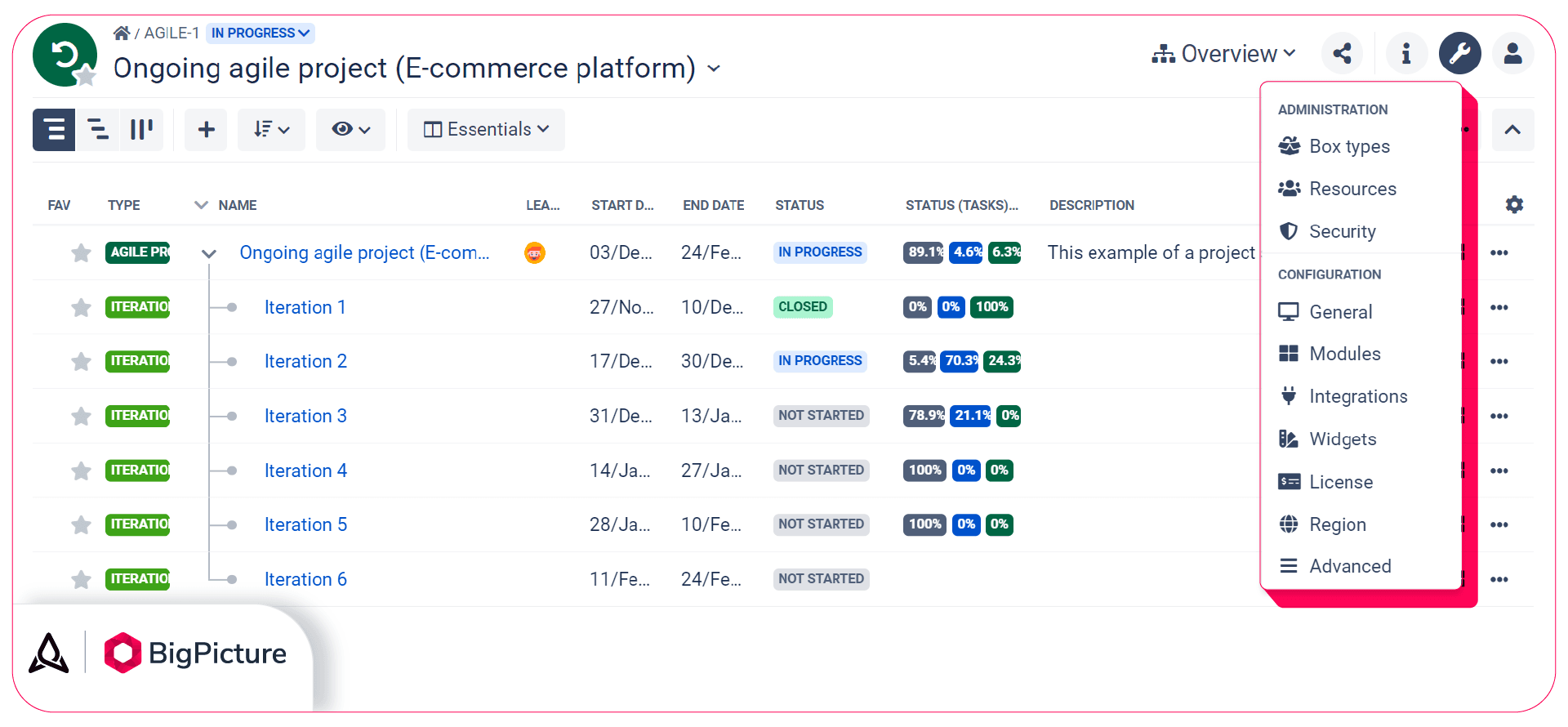 Go to the BigPicture app. Click on the wrench icon to open the Administration and Configuration list.