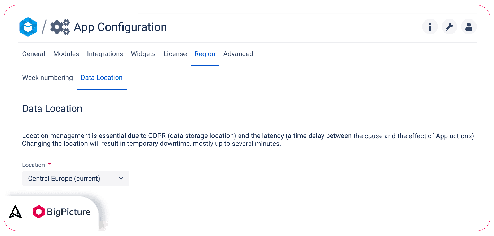 Go to the Data Location tab to view a current data residency region for your organization.