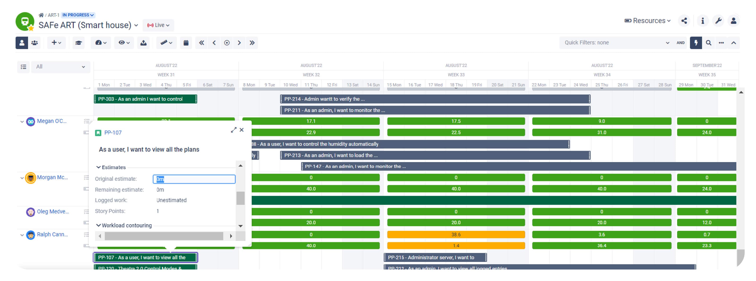 Inline editing of the estimated effort values.
