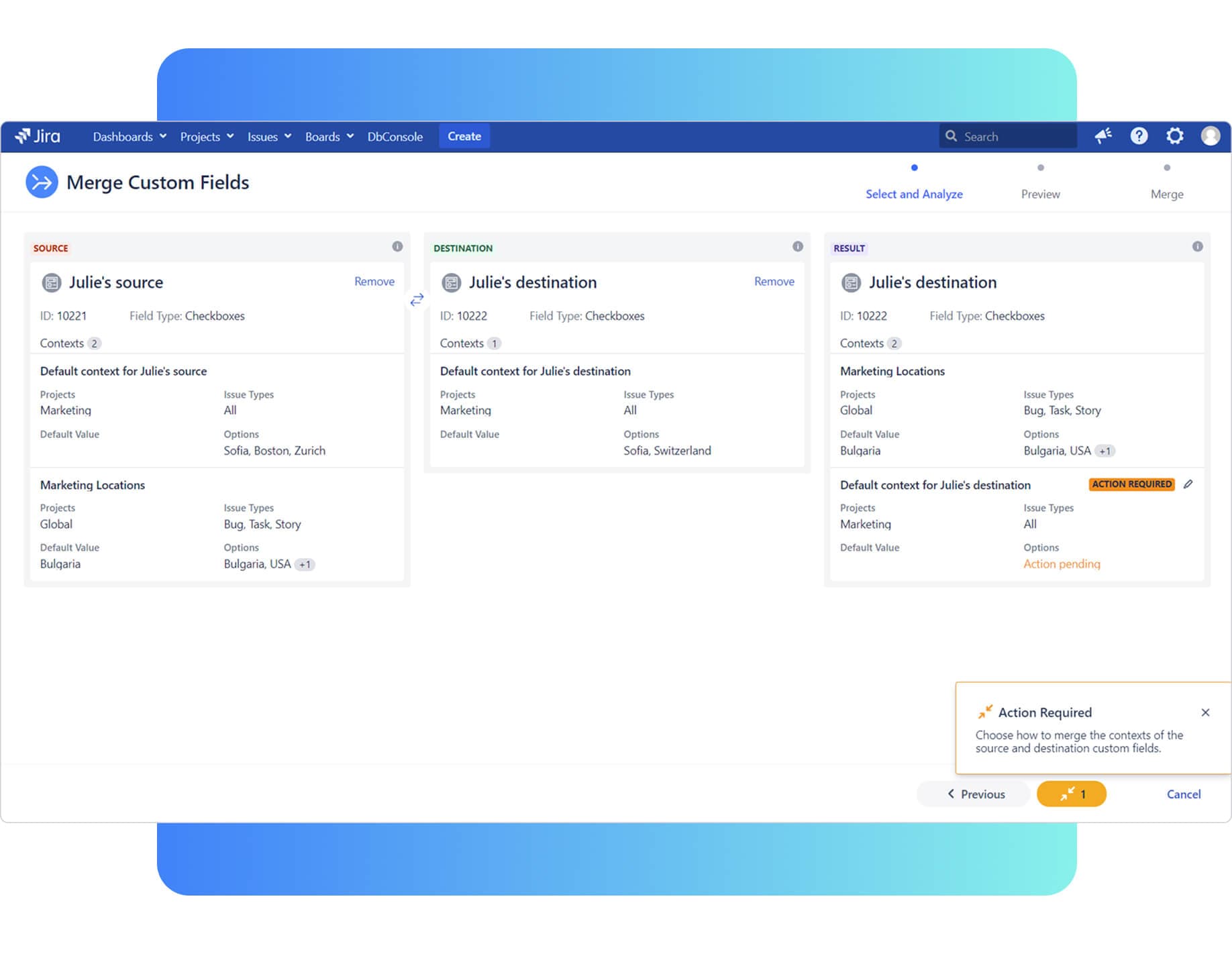 Easily merge custom fields