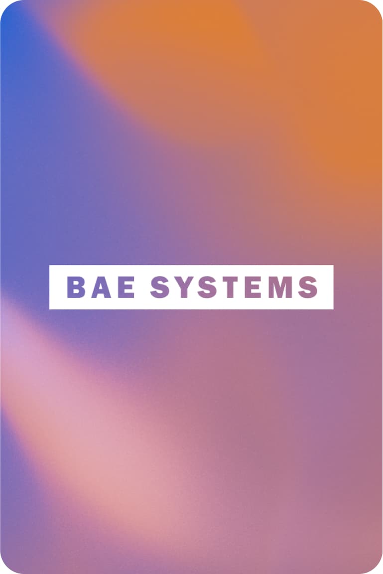 BAE Systems logo on a purple and orange gradient background.