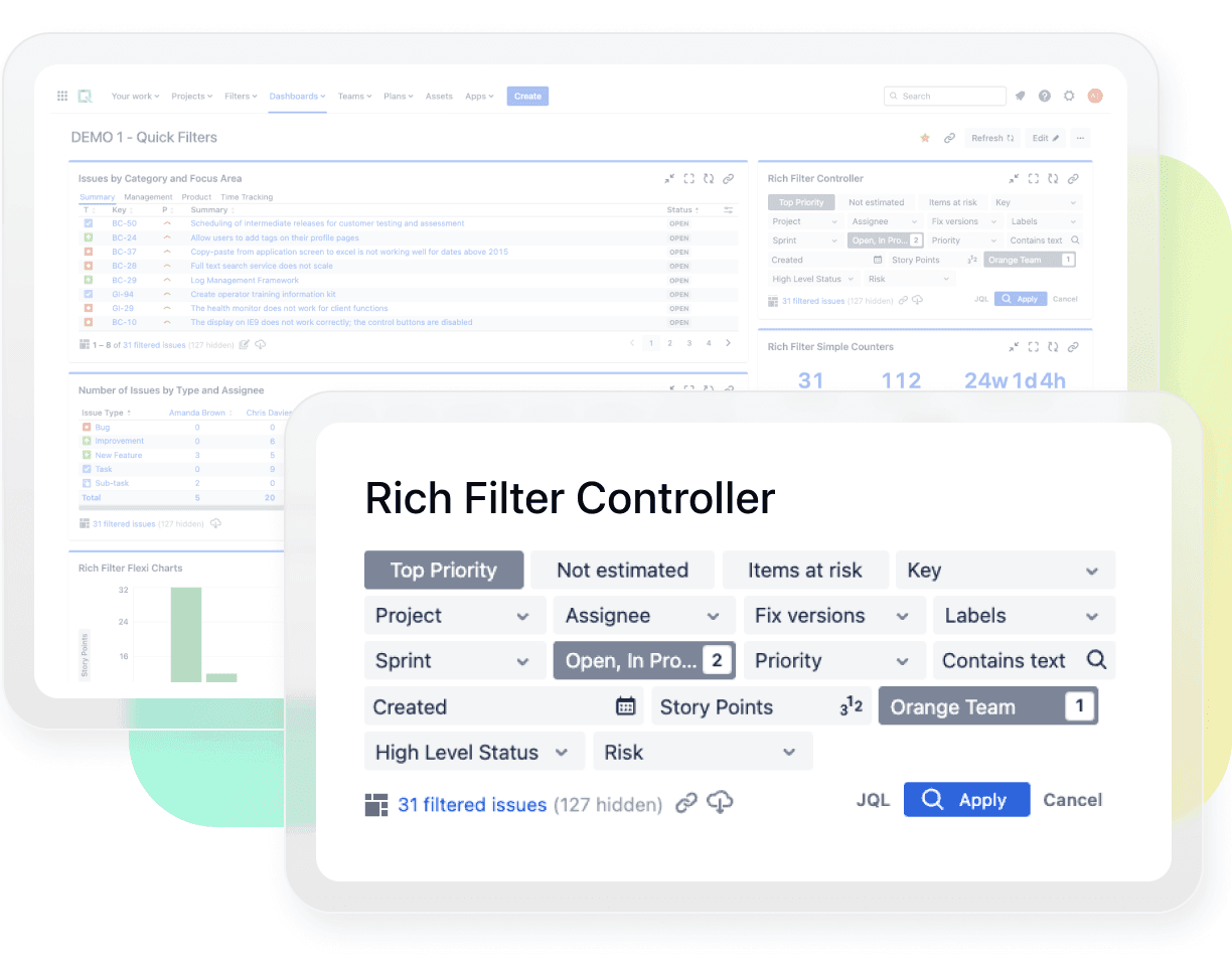 Focus your dashboard on what matters. Use dynamic filters to tailor visualizations by context, user, or level of detail.