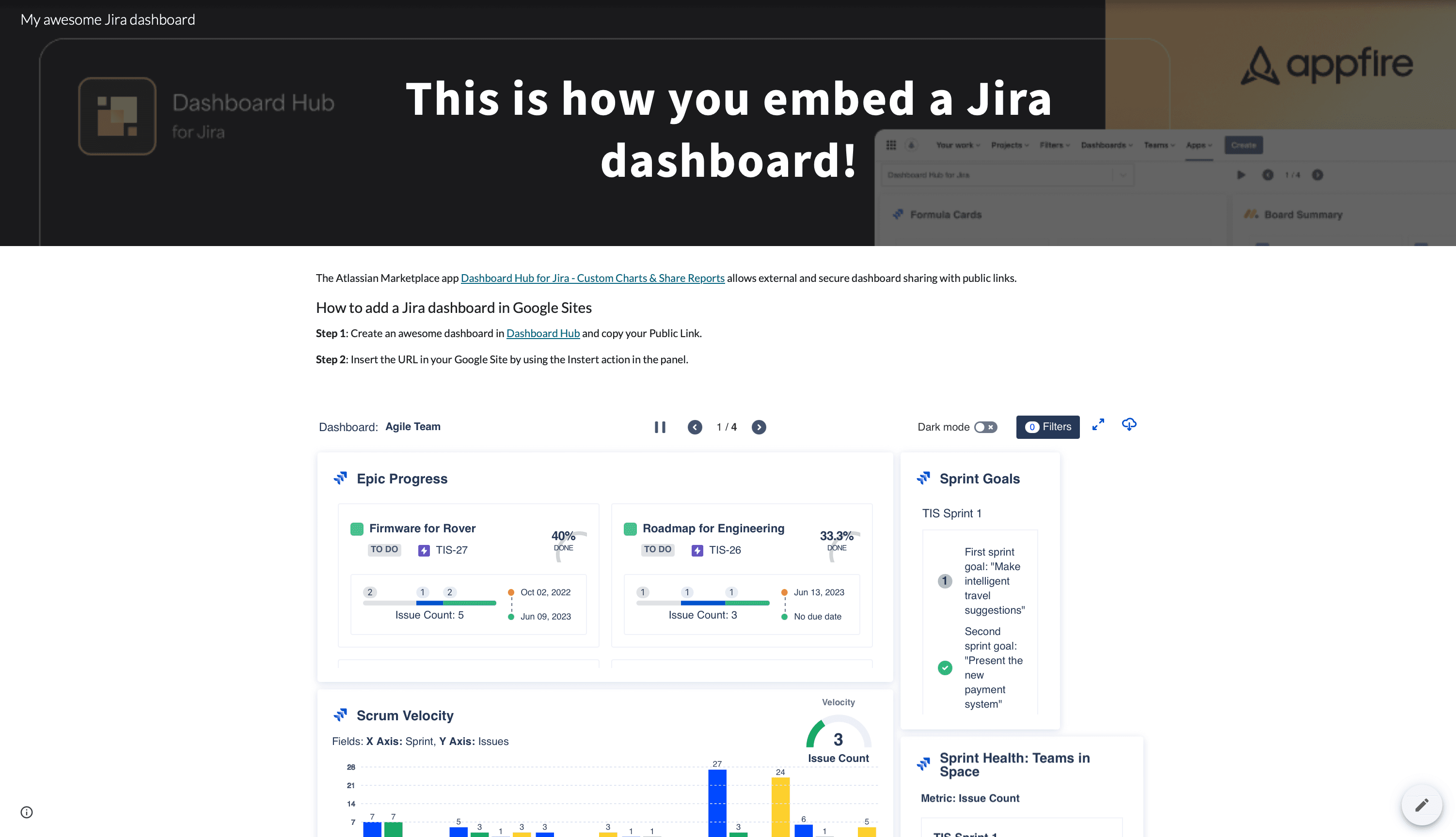 Dashboard embedded in a Google Site using External Share