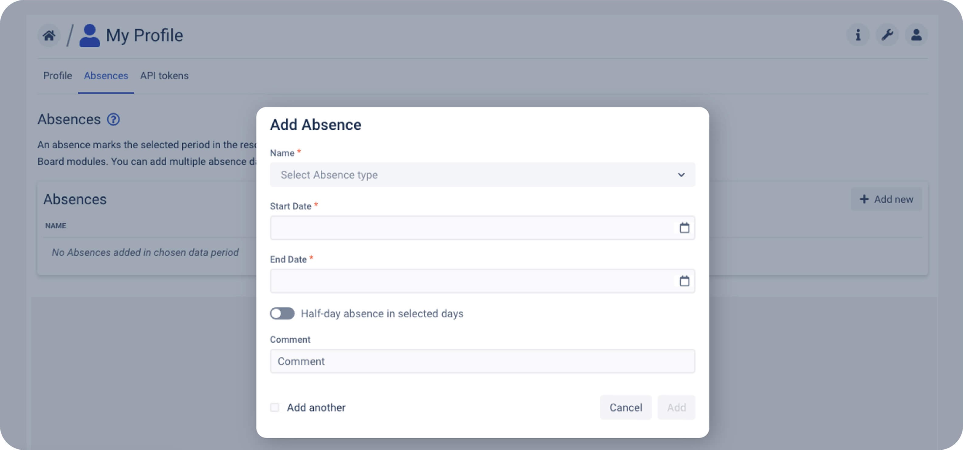 Fill in the details in the window to register an absence for your Jira resources in BigPicture.