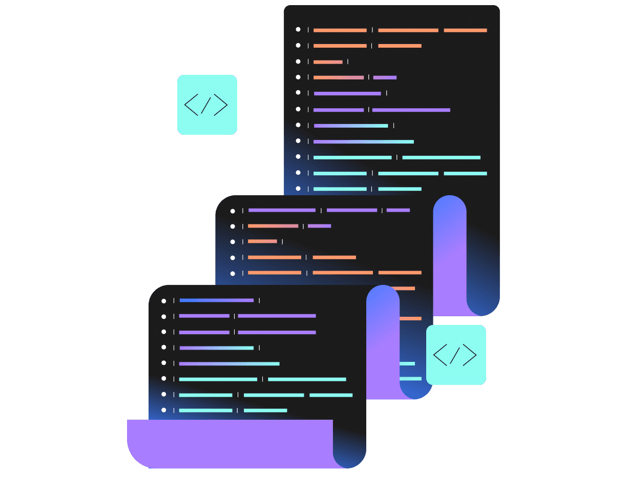 Colorful illustration of coding snippets stacked in layers with HTML brackets, representing development patterns or workflowsColorful illustration of coding snippets stacked in layers with HTML brackets, representing development patterns or workflows