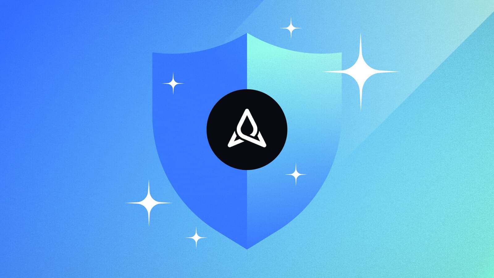 Security shield with Appfire logo on a blue gradient background with sparkling stars.