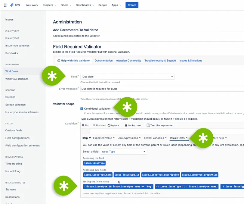 Adding parameters to validator