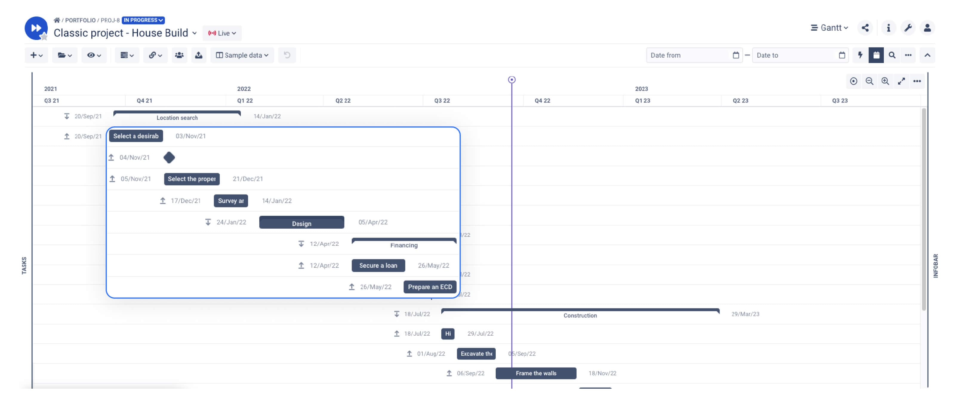 An example of project visualization using a Gantt chart in BigPicture.
