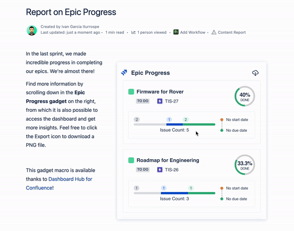 report on epic progress