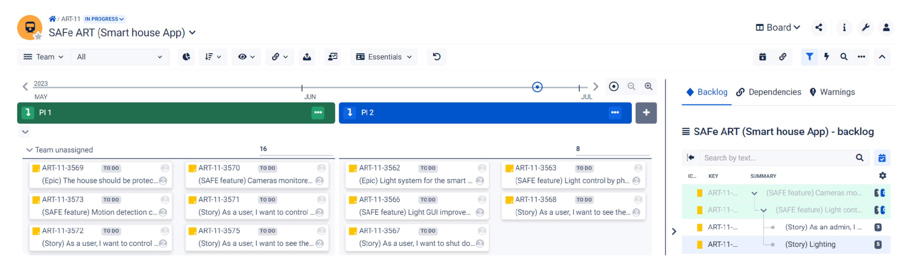 During the breakouts, on-site and remote teams can use the BigPicture Agile board to go through the backlog items. The app also supports capacity planning.
