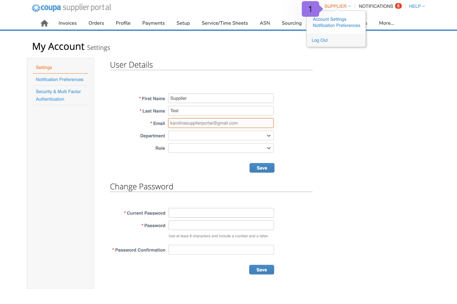 Coupa my account settings
