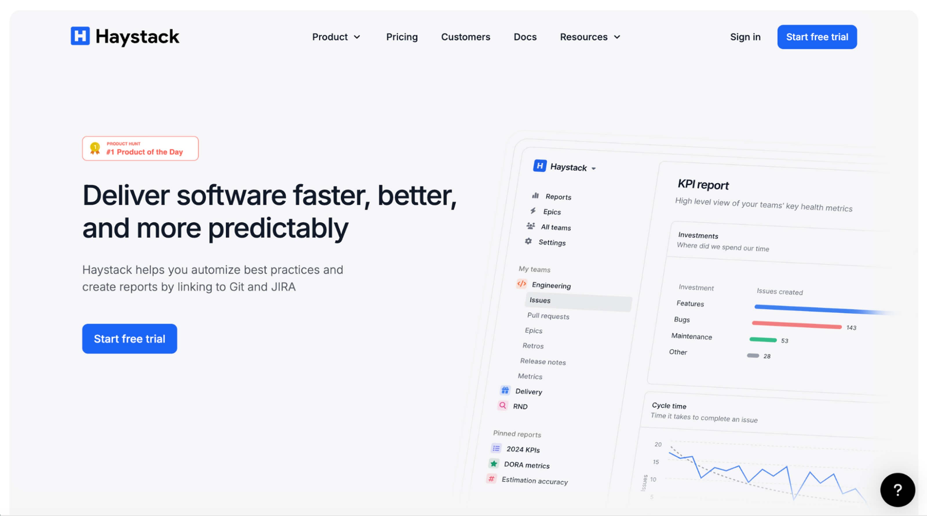Haystack website showing the dashboard.