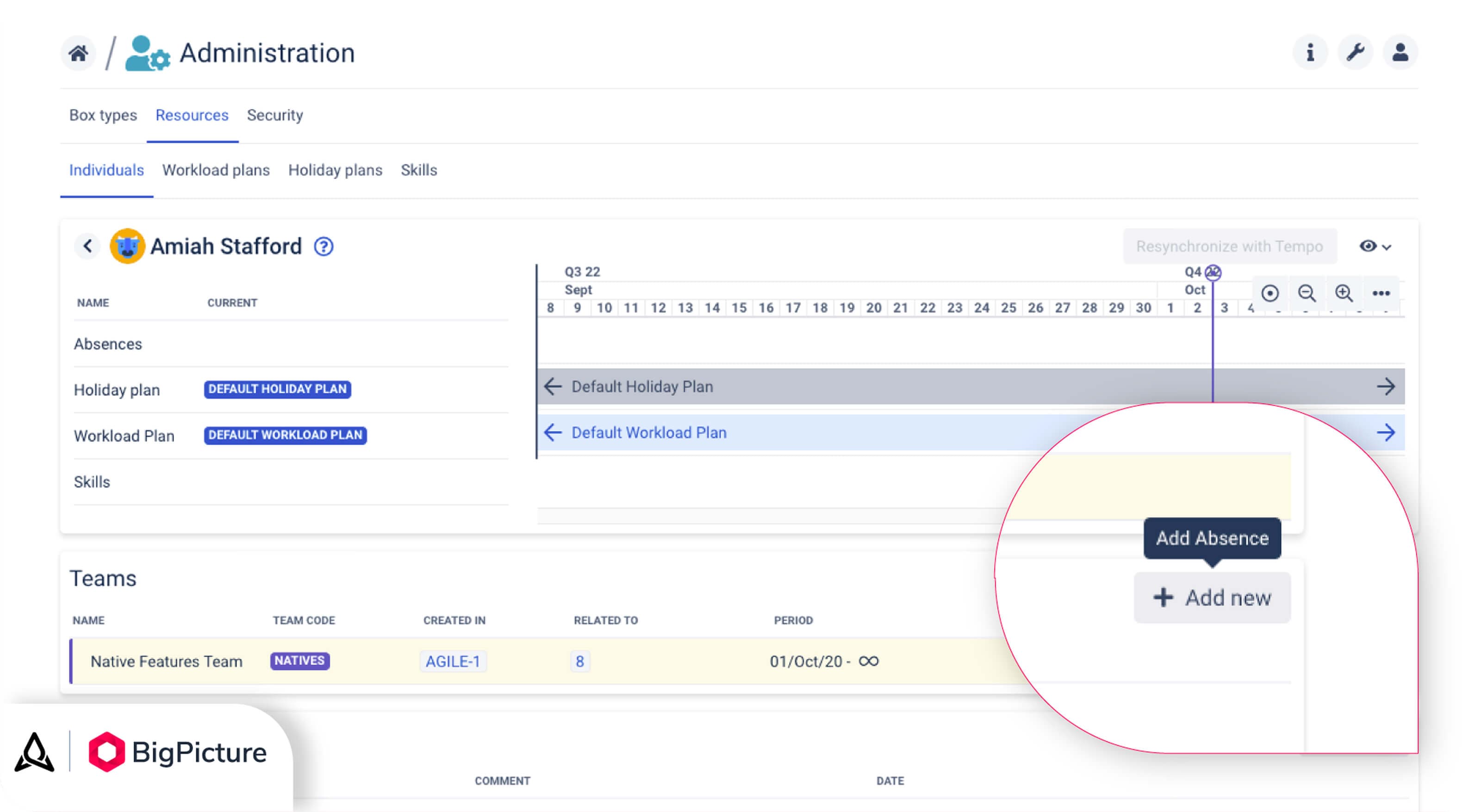 Click on the “Add new” button to register an absence for your resource.