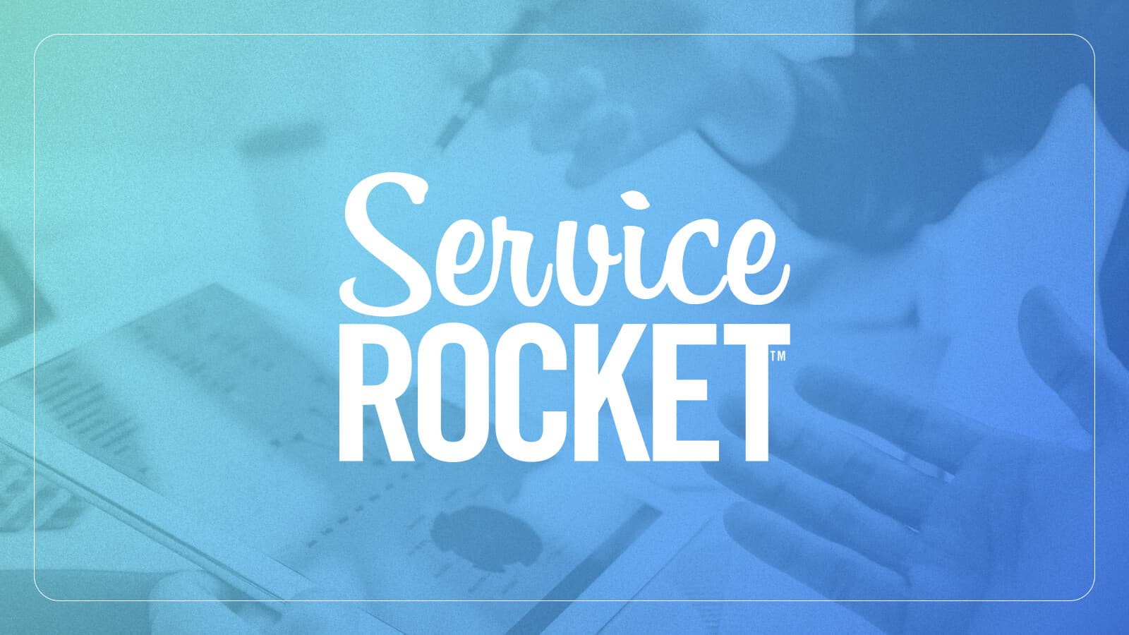 “ServiceRocket” logo overlaid a candid still of two people reviewing how they and Power Scripts helped a retailer save.