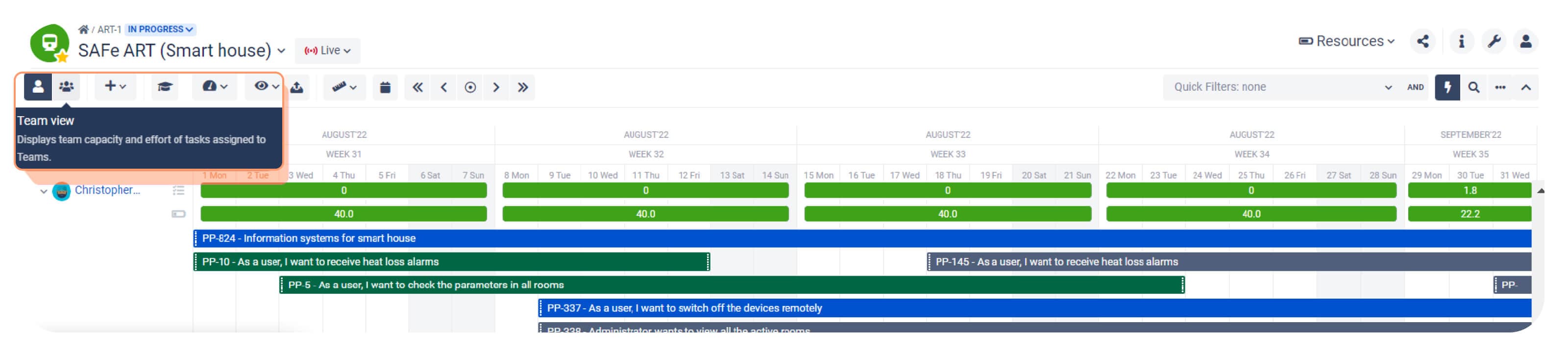 Inline editing of the estimated effort values.
