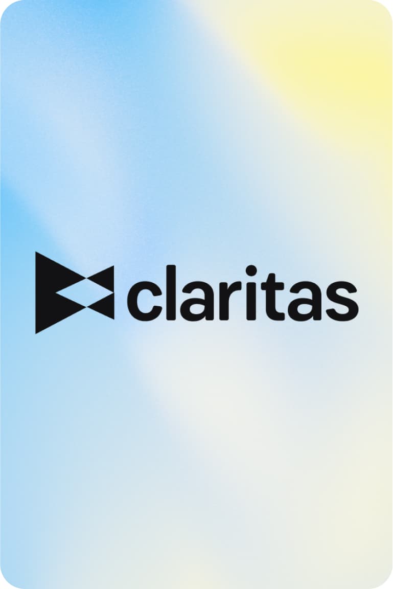 Claritas logo on a blue and yellow gradient background.