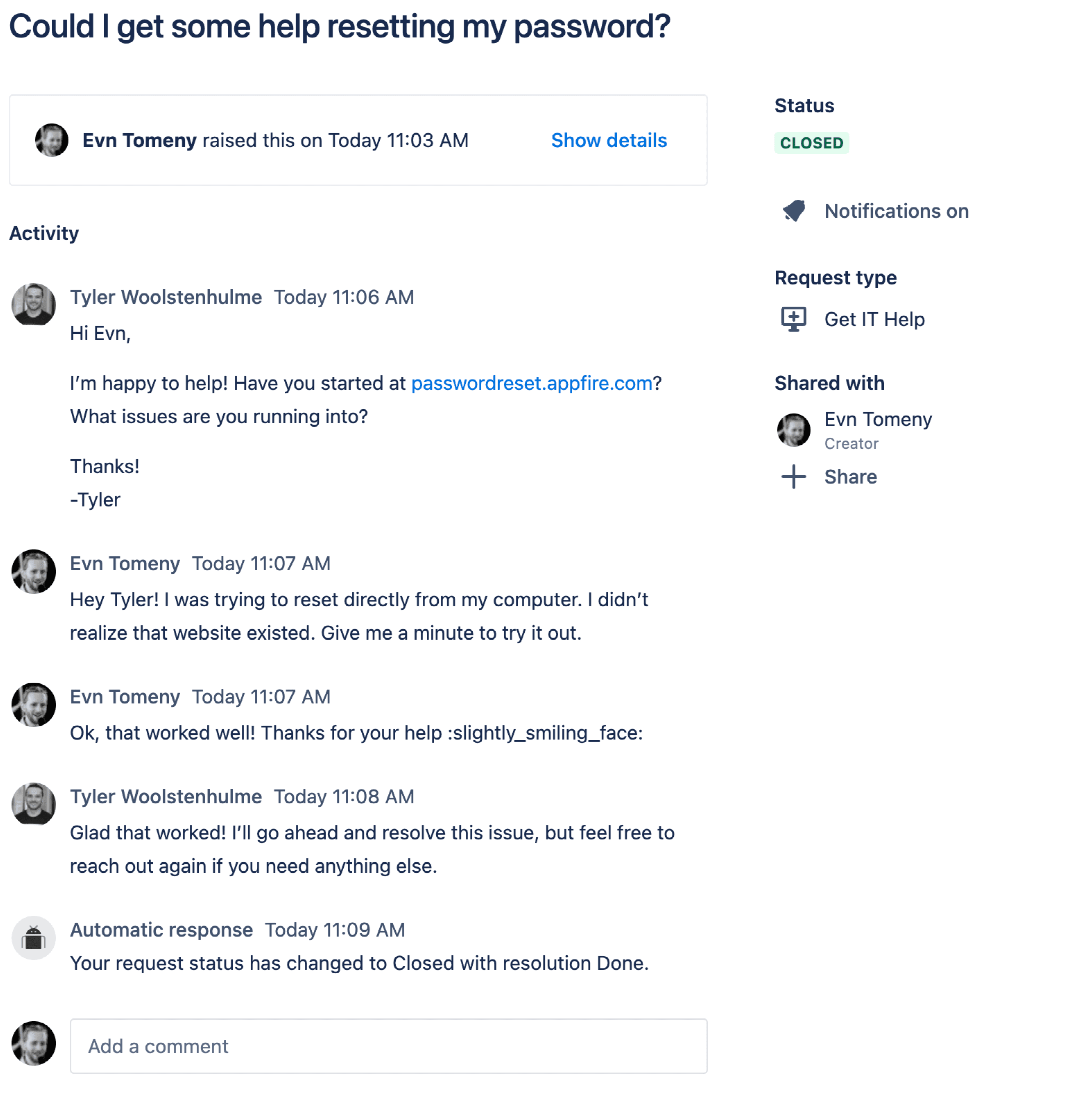 Conversations can also be auto-synchronized into Jira Service Management (JSM) with Helpdesk+.
