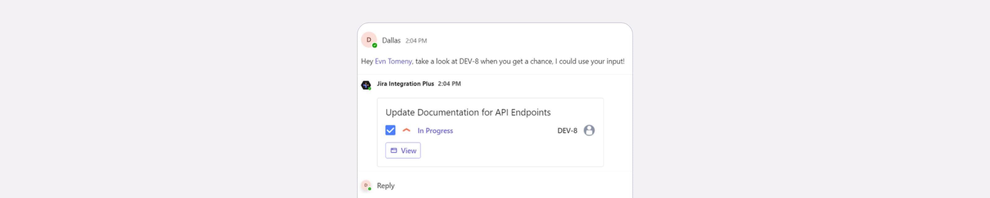 Example of how to include the ticket you’d like to reference using Integration+ within your Teams conversation.
