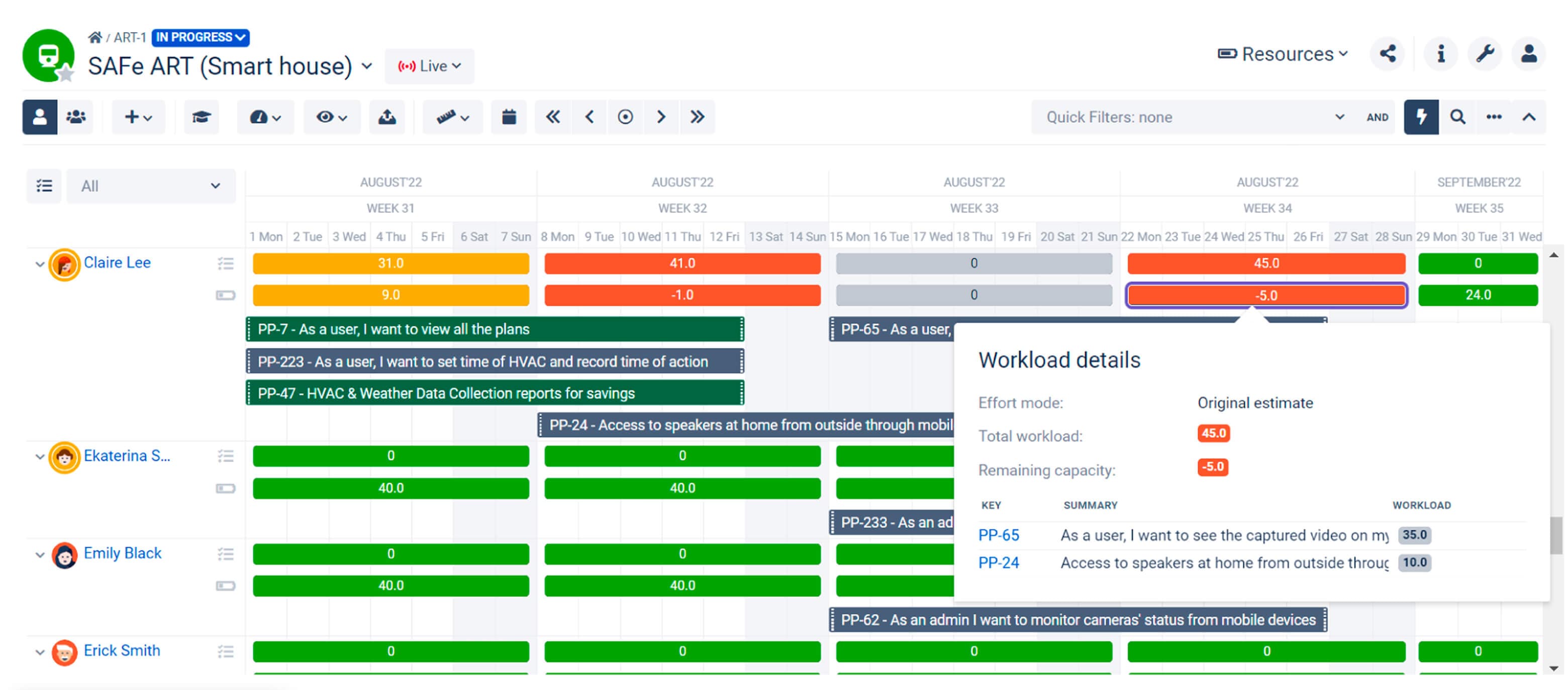 Click on a capacity bar to get the Workload details for a selected period.