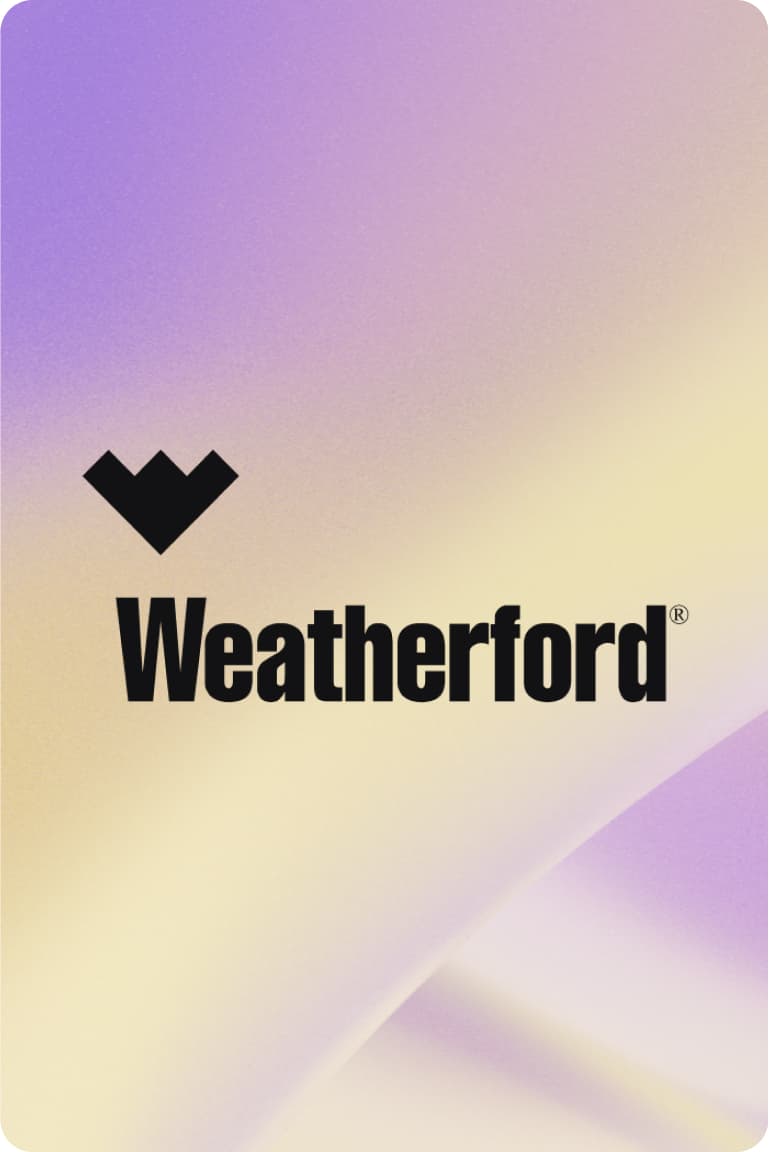 Weatherford logo on a purple and orange gradient background.