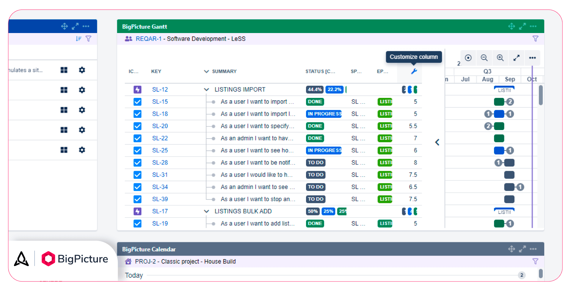 The Gantt widget/dashboard item as seen on the Jira dashboard.
