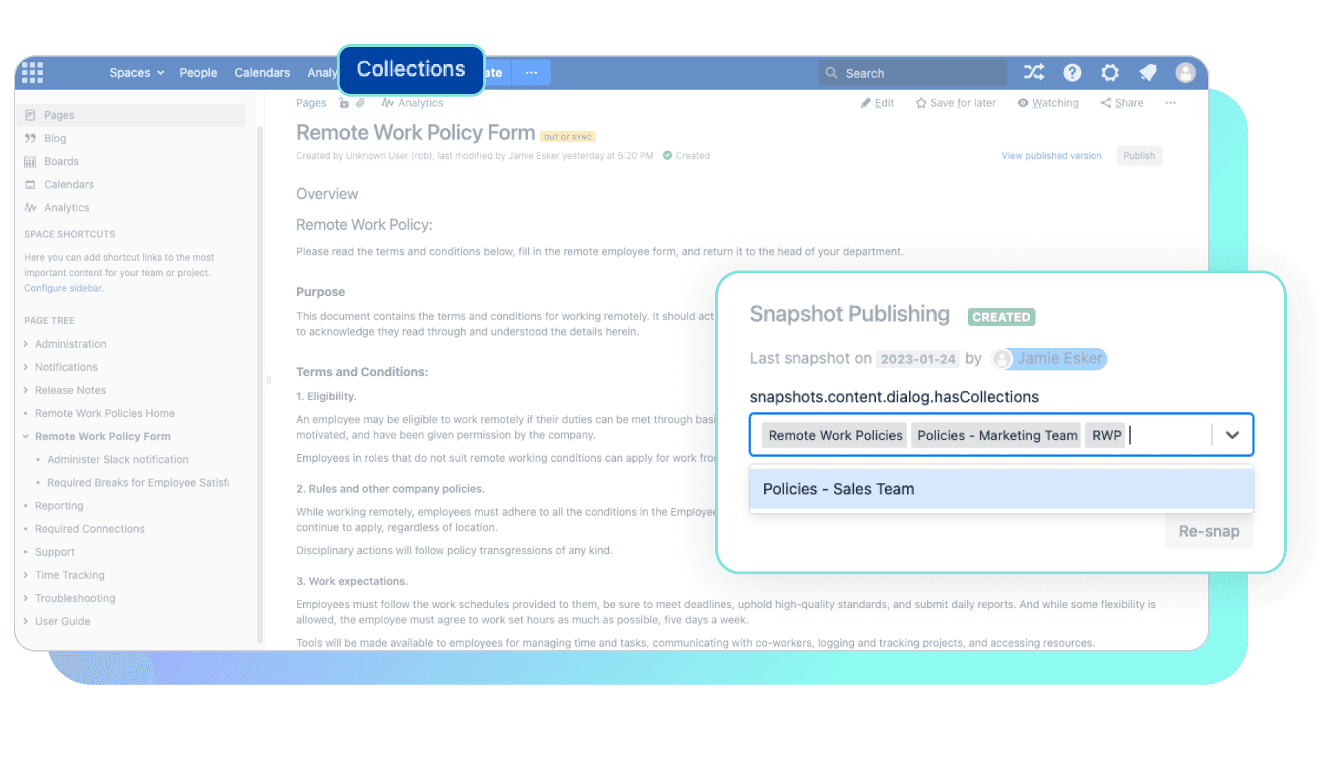 Freeze dynamic Confluence content