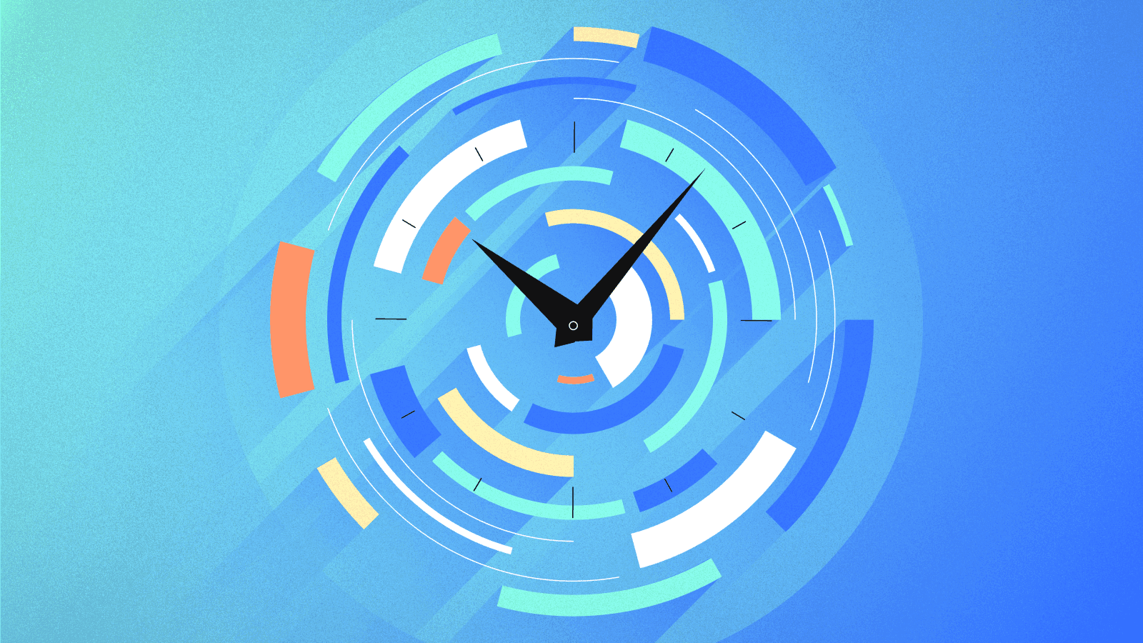 Colorful digital depiction of a watch face, expressing how 7pace for monday.com can help you manage your time better.