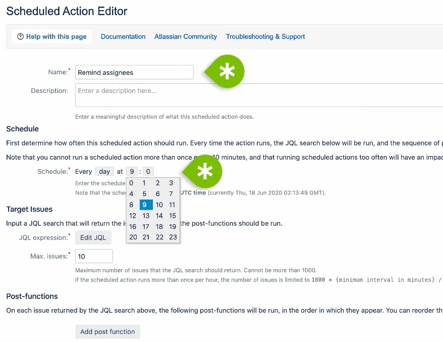 Schedule action editor