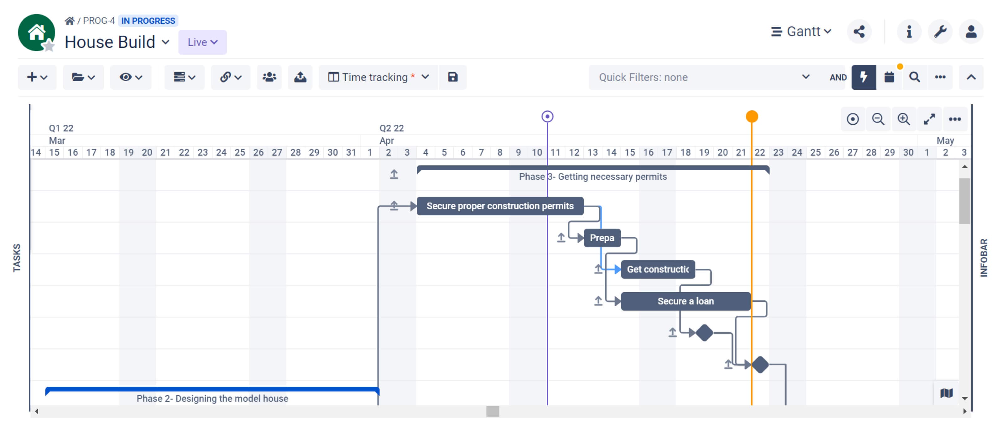 A sample Gantt chart for the House Building project created with BigGantt.