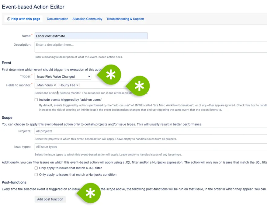 Event based action editor