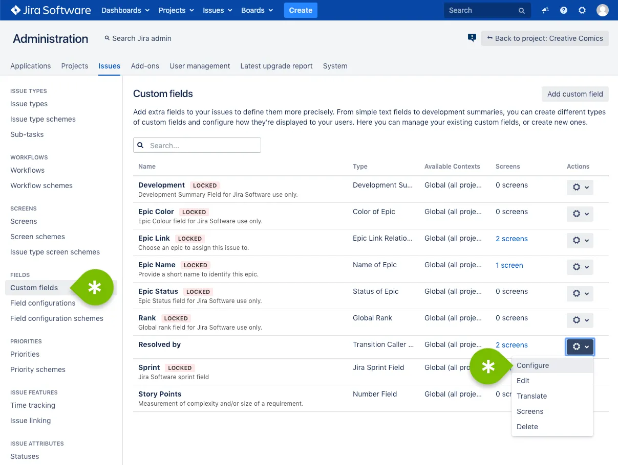 Configure custom fields
