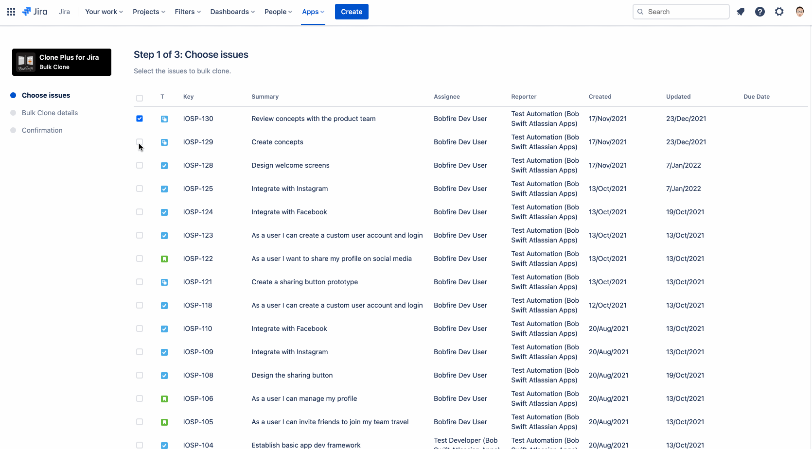 Bulk clone demo after search results