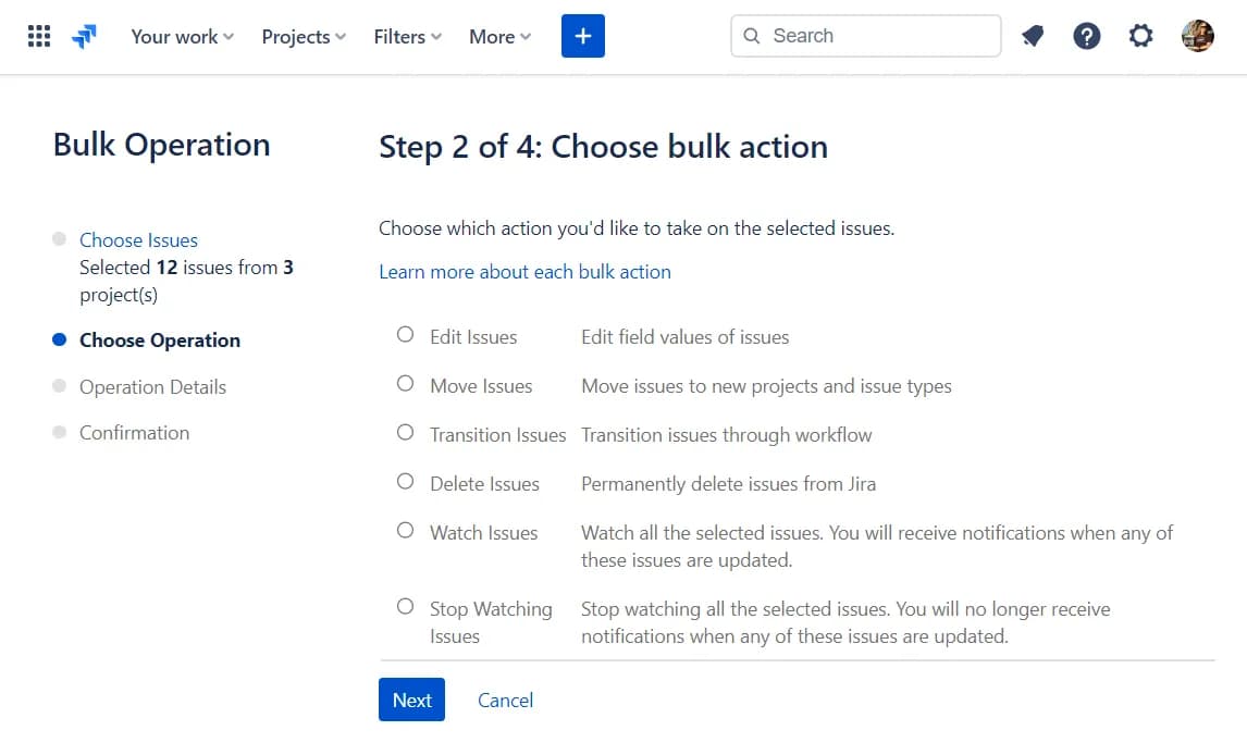Jira’s built-in bulk edit function